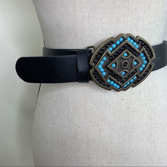 Bronze Color Brass Buckle w/Turquoise and Black‎ - Picture 4 of 13